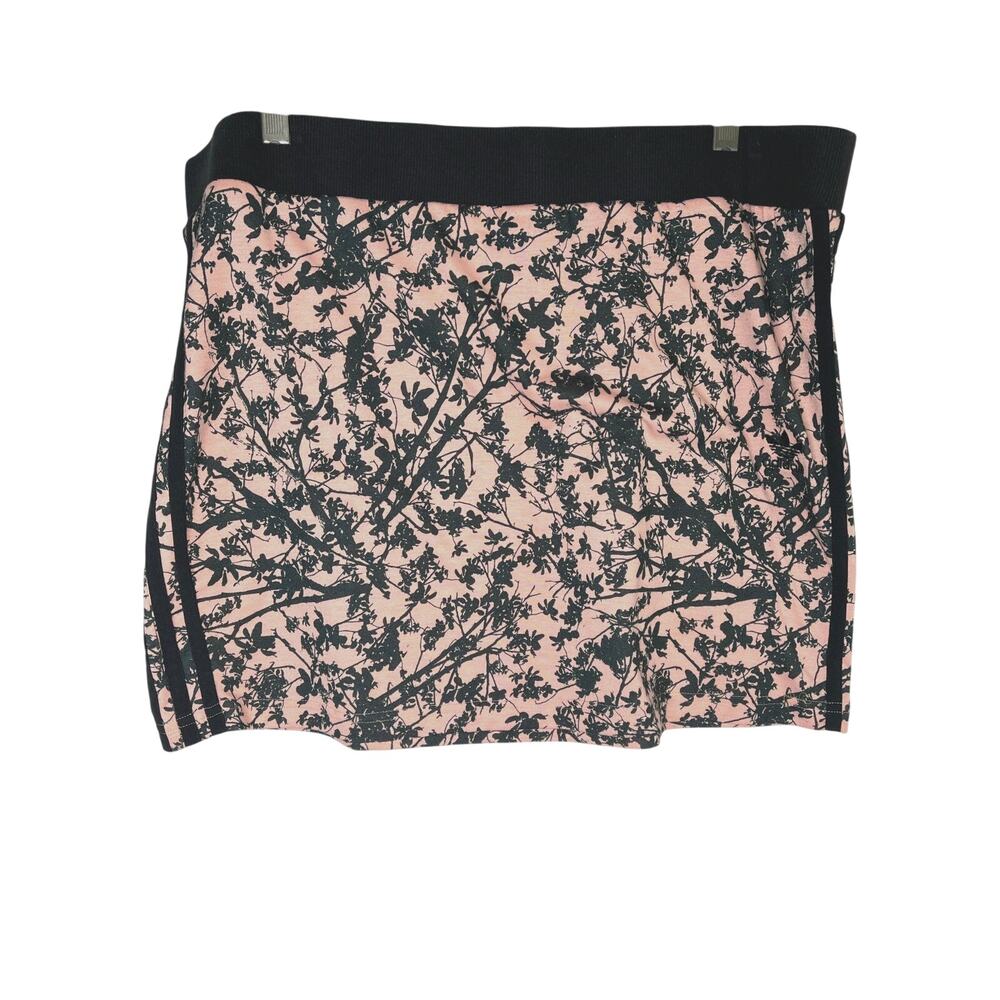 Adidas Originals elastic waist mini skirt pink/black leaf pattern, size XL, EUC